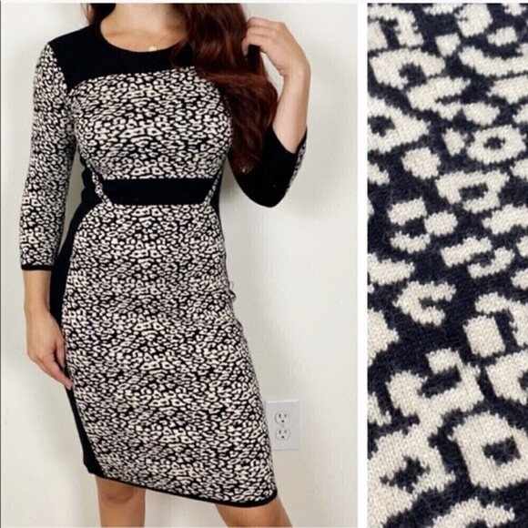 DANNY AND NICOLE Black Soft Leopard Cheetah Animal Knit Sweater Dress Casual Sm - Picture 1 of 7